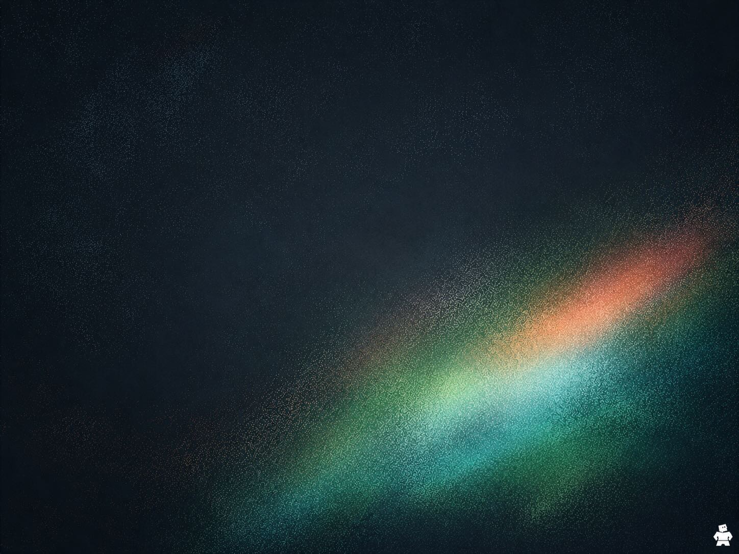A dark abstract field of teal and coral light.